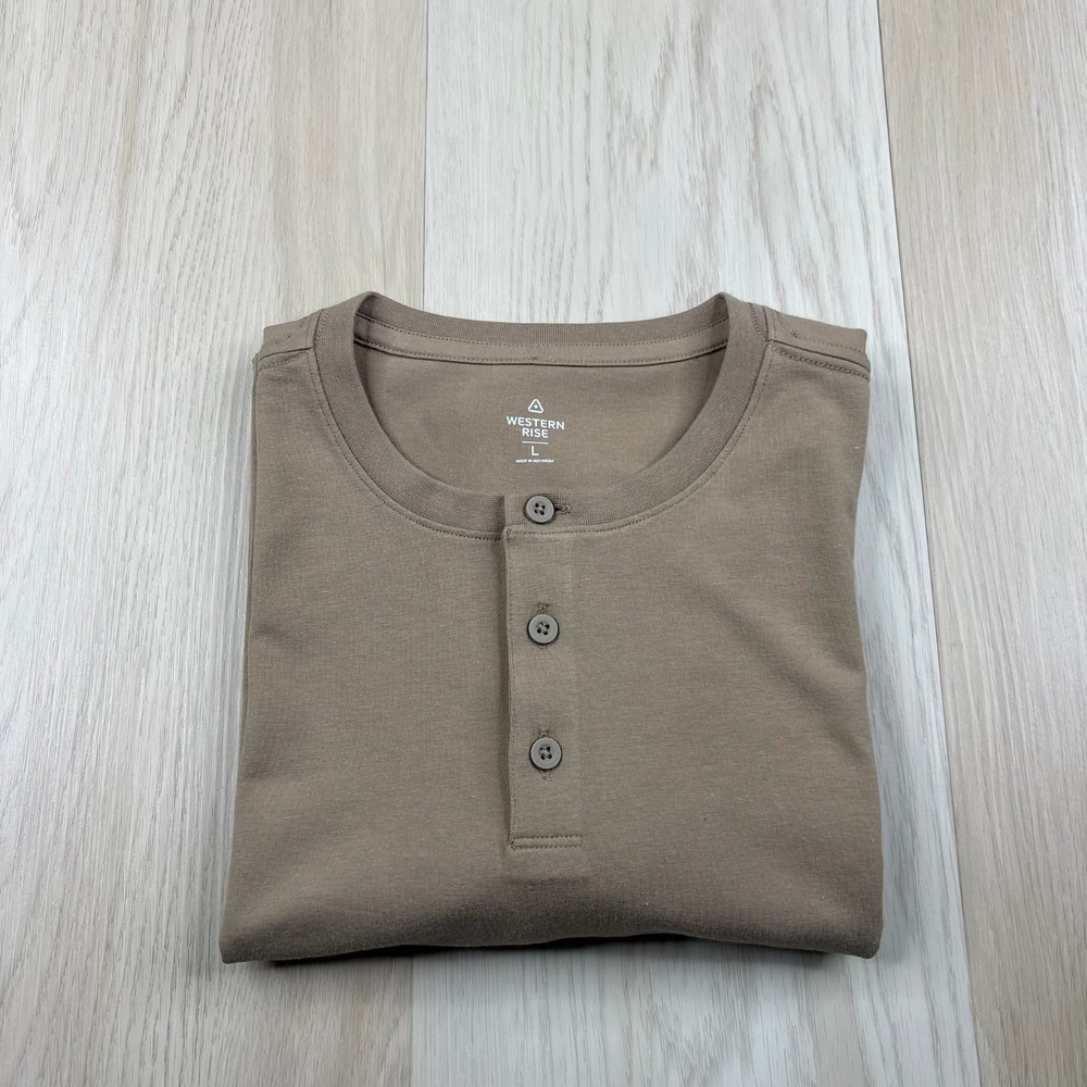 Western Rise Mens Brown Short Sleeve Comfy Relaxed Fit Henley T-Shirt Size L